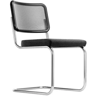 THONET Stahlrohr-Freischwinger S 32 SPVN | Sitz schwarz | Netzrücken | Sitz vollgepolstert