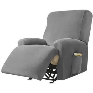 Stretch-samt-sesselbezug – 4-teilig, Rutschfest, Mit Seitentasche – Waschbarer Bezug Für Sessel Mit 60–100 Cm Breite
