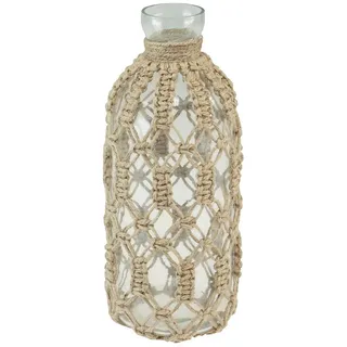 Posiwio Tischvase Makramee Glas Vase Deko Flasche Jute Natur Ø10,5cm H26cm