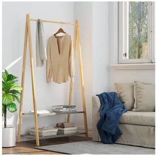 OKWISH Kleiderständer aus Bambus mit 2 offenen Fächern – schmal, (Packung, 1 St., robust, pflegeleicht, platzsparend – stabile Konstruktion), für Bad, Wohnzimmer & Flur – einfache Montage beige