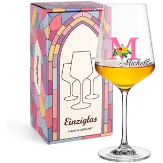 glastal Leonardo Puccini Weinglas Personalisiertes Geschenk Rotweinglas 560ml mit Namens & Monogramm - Florale Initialen - Geburtstag Weihnachten Geschenk für Weinliebhaber Beste Freundin Mama Frauen