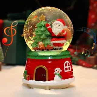 Lomffy Weihnachts Schneekugel mit Licht, Automatischer Schneefall Weihnachtliche Musik Schneekugeln Laterne Weihnachtsmann Wasser glitzernde Verschneiter Globus Nachtlicht Xmas Dekoration Geschenke