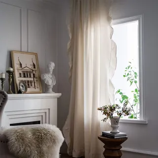 SWECOMZE 1 Stück Vorhänge Boho Vintage Rüschengardine Shabby Chic Gardine Schal Vorhang Fensterschal für Wohnzimmer Schlafzimmer (Beige,150 * 240cm)
