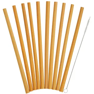 KitchenCraft Natural Elements Wiederverwendbare Strohhalme aus Bambus, 10-teiliges Set mit Reinigungsbürste, 19 cm