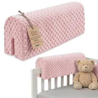 Bettkantenschutz für Kinderbetten Minky 90 cm - Schutz für Bettrahmen Baby Bett rausfallschutz für boxspringbett bettgitter mit Minky Bezug Kantenschutz Kinder Babybett Oeko-Tex Rosa