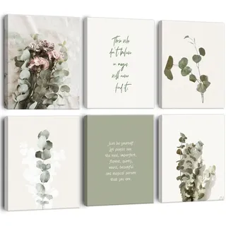 BINCUE Grüne Pflanze Poster,Blumen Leinwand Bilder,Inspirierende Zitate Wamddeko,Boho Poster Set Wohnzimmer,Moderne Blätter Pflanze Leinwand Wandbilder für Wohnzimmer Schlafzimmer Küche Deko