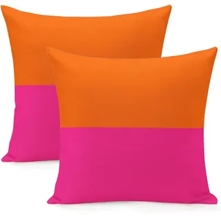 Ochori Set mit 2 abstrakten Retro-Kissenbezügen im 70er-Jahre-Stil, Hot Pink, Orange, 45,7 x 45,7 cm, ästhetischer Kissenbezug, Heimdekoration, Wohnzimmer, gemütlicher Kissenbezug für Bett, Couch,