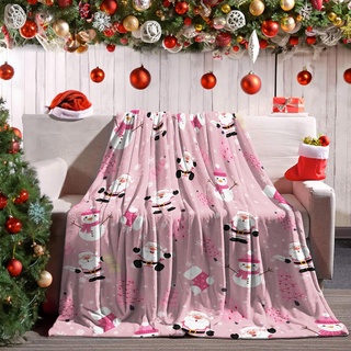 Weihnachten Kuscheldecke Rosa Flanell Vlies Decke Urlaub Decken Geschenke Niedliche Schneemänner Weihnachtsmann Weihnachtsbaum Drucke für Couch Christmas Fleecedecke für Kinder, 130cmx152cm