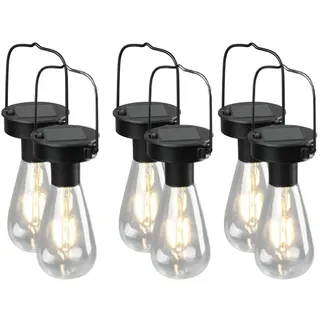 Reality Leuchten LED Solarleuchte, Dämmerungssensor, LED fest integriert, 6erSet Solar-lichter Hängeleuchte Outdoor hängend Garten & Balkon Ø7cm schwarz