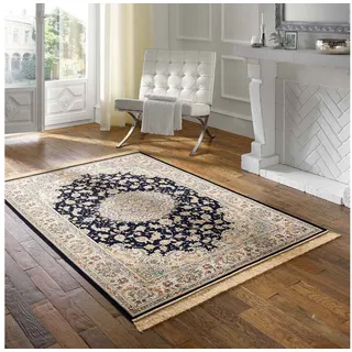 TaraCarpet Teppich Palazzo Royal Täbriz, rechteckig, Höhe: 6 mm, Täbriz Seiden Optik blau Wohnzimmer Schlafzimmer Esszimmer 95x140 blau 95 cm x 140 cm x 6 mm