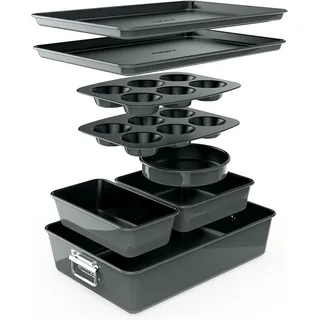 NutriChef Kuchenform Set - 8-teiliges Antihaft Backformen Set - PFOA, PFOS, PTFE Frei, Ofensicher bis 232°C - Rund Kuchenbackform, Kastenform, Muffin- und Blechbackform, Spülmaschinenfest