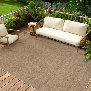 LuxFocus Jute-Look Teppich Innen/Außen 120×170 cm, einfarbiger moderner waschbarer Teppich mit Rutschfester Unterseite, flachfloriger neutraler Dekoteppich für Wohnzimmer, Schlafzimmer, Warmbraun