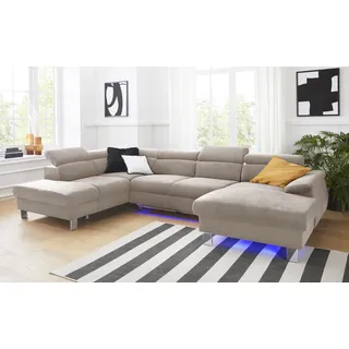 Cotta Wohnlandschaft "Komaris U-Form, B: 320 cm", beige, B:320cm, Microfaser PRIMABELLE (100% Polyester);Kunstleder SOFTLUX;Feinstruktur (100% Polyester);Kunstleder SOFTLUX/Struktur (100% Polyester);NaturLEDER, Sofas, Wohnlandschaft, mit Kopfteilverstellung, 