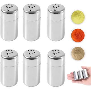 6 Stück Salzstreuer Klein,Mini Salzstreuer mit Deckel,5ml Salzstreuer Mini,Edelstahl Mini Salzstreuer für Unterwegs,Geeignet für Restaurants,Camping und Grillen im Freien