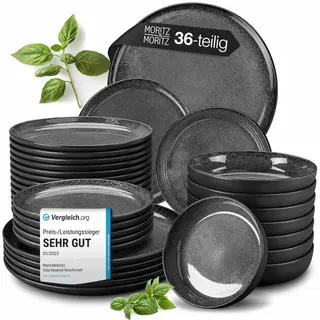 Moritz & Moritz VIDA 36tlg Tafel Service Anthrazit Geschirr Set - Grau