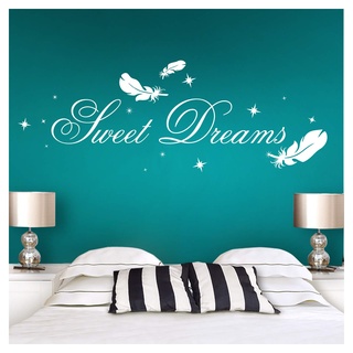 Wandora G014 Schlafzimmer Spruch Sweet Dreams mit Sternen & Federn Wandaufkleber Wandsticker weiß (BxH) 100 x 28 cm