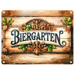 speecheese Biergarten Metallschild in 15x20 cm Old-School Biergarten Metallschild in 15x20 cm mit stilvollem Schriftzug rustikaler Charme auf hölzernem Hintergrund für gemütliche