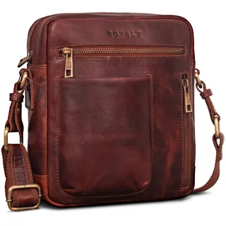 ROYALZ "Antonio Herren Umhängetasche Leder klein – Echtleder Crossbody Ledertasche für Männer im Vintage Look – kompakte Messenger Bag mit Reißverschluss;Farbe:Roma Cognac Braun - S