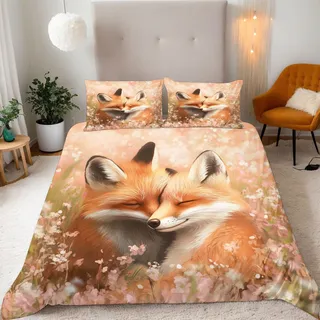 Generisch Animierter Wind-Fuchs Bettwäsche 135X200 cm Kinder Junge Mädchen 3D Effekt Bettbezug Jugendliche Bettwäsche-Set Mikrofaser Bettbezug Mit Reißverschluss Und 2 Kissenbezug 80X80Cm