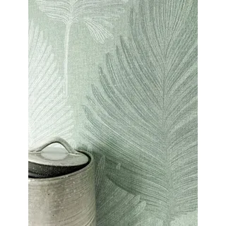 Newroom Vliestapete Vedran Sage Tapete Glanztapete Palmenblätter,Pflanze,Leicht glänzend, Grün Tapete Modern Palmenblätter - Glanztapete Mustertapete Salbei Silber Tropisch Floral Pflanze Leicht glänzend für Schlafzimmer Wohnzimmer Küche, Mustertapete grün