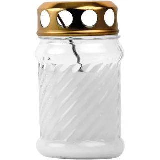 HS Candle Grablicht Grabkerze aus Glas Rille (10,5cm) ca. 24 Stunden Brenndauer/Farbe: Weiß