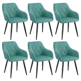 WOLTU Esszimmerstühle 6er Set, Küchenstühle gepolstert mit Armlehnen | mit Rückenlehne Metallbeinen, Samtbezug, für Esszimmer Wohnzimmer Küche, Türkis