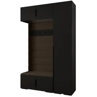 Abiks Möbel Garderoben-Set, Schwarz, Braun, Schwarz, Holz, Nachbildung, 2-Sitzer, 7 Fächer, 150x236.7x47 cm, Garderobe, Garderoben-Set & Garderoben-Serien, Garderoben-Sets