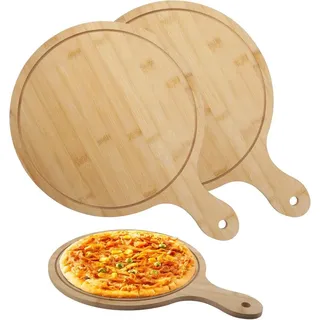 Pizzateller 42 x 30 cm, 2er-Set, rund, Bambus, für Pizza