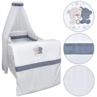 Baby-Delux Babybettwäsche Baby Bettwäsche Set 4-Tlg. Nestchen Chiffonhimmel, Baumwolle, 4 teilig, Bettset für Babybetten 140x70 & 120x60 verschiedene Designs weiß