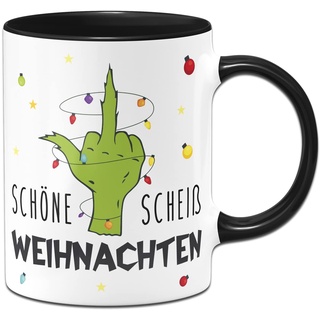 Tassenbrennerei Grinch Tasse mit Spruch Schöne S Weihnachten - Weihnachtstasse lustig - Anti Weihnachten Deko (Schwarz)