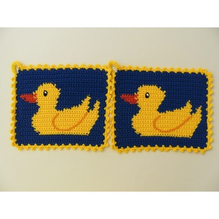 1 Paar Topflappen Ente, blau gehäkelt Handarbeit Tier Tiere Entchen