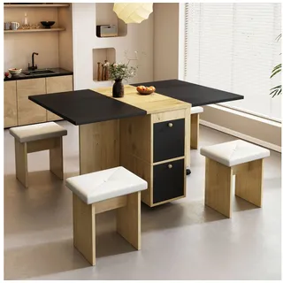 MODFU Essgruppe Esstisch-Set, Klappbarer Tisch, (1 Tisch, 4 Stühlen), Mit Riemenscheibe, Ausziehbarer Esszimmertisch, 120*80*75cm schwarz|weiß