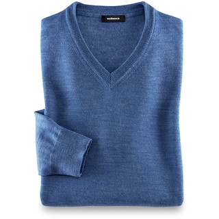 Walbusch Herren Merino Mix V Pullover einfarbig Azurblau 50