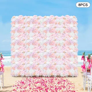 Handgefertigt Blumen Wand Panel, Künstliche Blumen Hintergrund, 8 Stück Blumenwandpaneel, 40cm X 60cm Seidenrose Wand, Fauxblumen Panel Mit Rosen Und Wasserpflanze Für Hochzeit,babyparty,seidenstoff