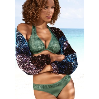 Bügel-Bikini BRUNO BANANI Gr. 38, Cup C, grün (smaragd) Damen Bikini-Sets Ocean Blue mit Pailletten