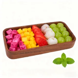 Dekoschale Salatschüssel aus Akazienholz, Holzschale Deko Obstschale Holz, Längliches Deko Brett Serviertablett Tischdekoration Holzablage Schlüssel Schale für Obst, Salate, Dip (Rechteck 15x30cm)