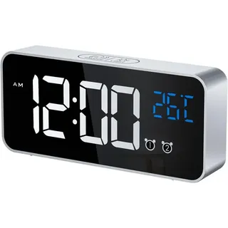 Digitaler Wecker, Led-digitaluhr, Digitaler Wecker Mit Temperatur/schlummerfunktion/2 Alarme/12/24 Stunden/usb-ladeanschluss/16 Musik (silber) - Crezuo