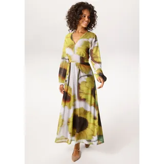 Aniston CASUAL Maxikleid mit großflächigen Sonnenblumen Braun/Grün/Schwarz 36