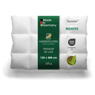 HANSKRUCHEN Daunendecke 135x200 cm Extra Leicht 90% Daunen waschbar Allergiker Sommerdecke atmungsaktiv Kassettendecke weiß - Premium de Luxe / Weiß