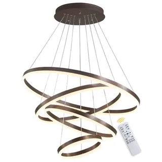 4-Ring LED-Hängelampe Dimmbar Braun Kronleuchter 108W LED-Ringleuchte Lampe Moderne LED-Hängeleuchte Rund Ring-Pendelleuchte mit Fernbedienung,Esszimmer Design Lampe Wohnzimmer Leuchte,20+40+60+80CM