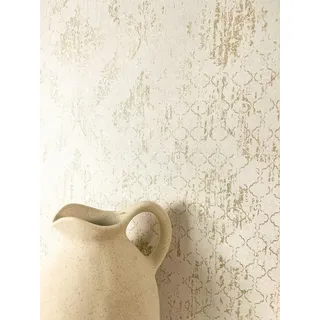 Newroom Vliestapete Lonza Creme Tapete Glanztapete Ornamente,Metallic, Creme Tapete Vintage Ornamente - Glanztapete Mustertapete Gold Retro Glamour Metallic für Schlafzimmer Wohnzimmer Küche, Mustertapete goldfarben