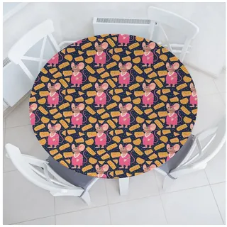 Abakuhaus Tischdecke Rundum-elastische Stofftischdecke, Tier Ratte, die Mädchen in Kleid und Käse blau|braun|rosa 163 cm x 163 cm