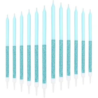 12 Stück glitzernde große Kerzen für Geburtstag, glänzende blaue Kerzen, blaue Kerzen für Geburtstagskuchen, Happy Birthday Party-Kerzen, blaue Kuchendekorationen, funkelnde lange Kerze, Babypartys