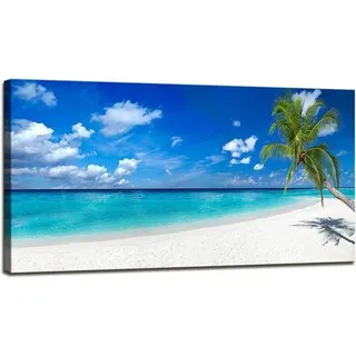 Famanu Wanddekoration Canvas: Tropisches Strandbild mit Palmen - 50cm x 100cm