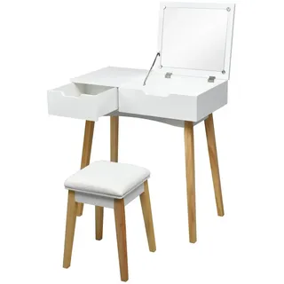 KOMFOTTEU Schminktisch mit Hocker, mit aufklappbarem Spiegel, Schublade weiß