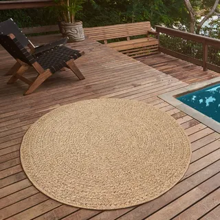 The CarPET Teppich Kansas, rund, Höhe: 1 mm, moderner robuster In und Outdoor Teppich Jute Look beige Ø 120 cm x 1 mm