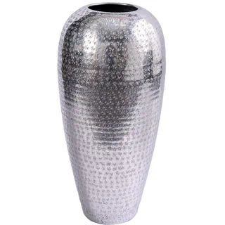 Elegante Vase Oriental 49cm Silber Hammerschlag Design Blumenvase Dekovase Wohnaccessoire Dekoration