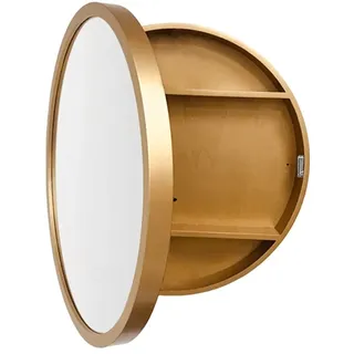 Spiegelschränke Runder Badezimmer Holzspiegelschrank Badezimmer Schminkspiegel Mit Ablage Runder Schminkspiegel (Color : Gold, Size : 50cm/19.7inches)