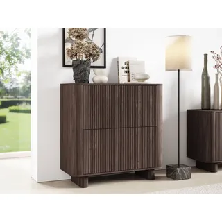 Compleo Kommode mit 4 Türen, Nussbaum oder Kaschmir, Elegant design, Sideboard mit Lamellen, Push to open Funktion, MADE IN EU braun