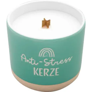 GRUSS & CO Kerze mit Motiv "Anti-Stress" | Kerze in Steinzeug-Becher, Sojawachs, mit Holzdocht, Höhe 7,6 cm, Durchmesser 8,6 cm | Dekoartikel, Geschenk | 73943